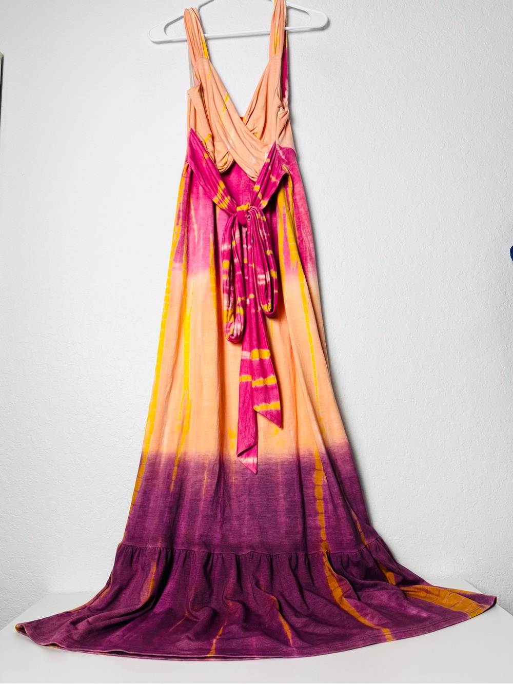 Hale Bob Maxi Dress Small Tie Dye Pink Orange Purple Stretchy Beachy Boho Cabana